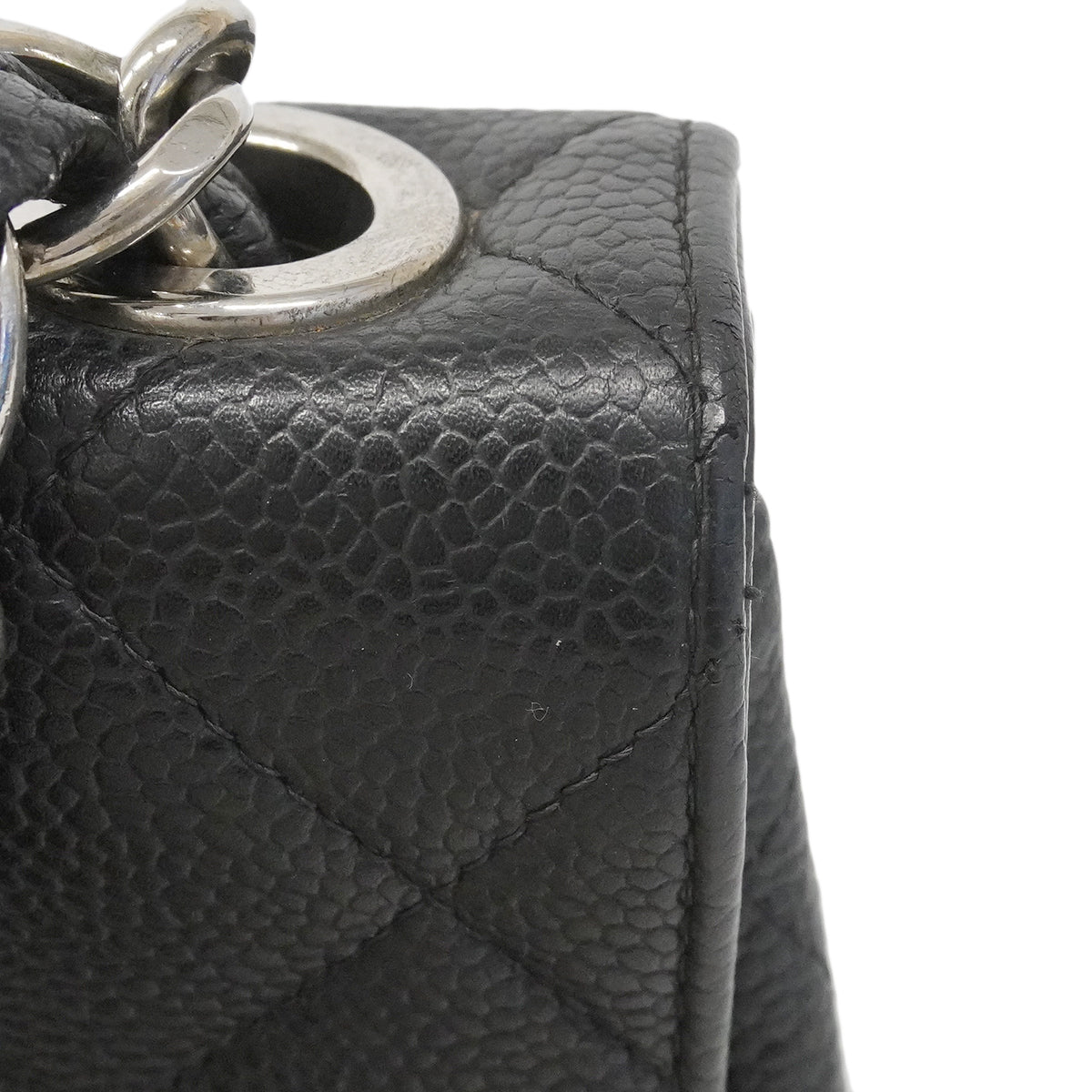 【6gd4418-e】シャネル ショルダーバッグ デカマトラッセ Wチェーン キャビアスキン ブラック シルバー金具【中古】レディース