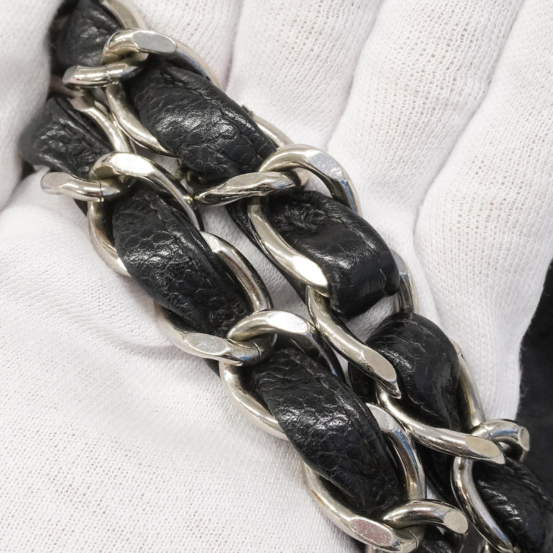 【6gd4418-e】シャネル ショルダーバッグ デカマトラッセ Wチェーン キャビアスキン ブラック シルバー金具【中古】レディース