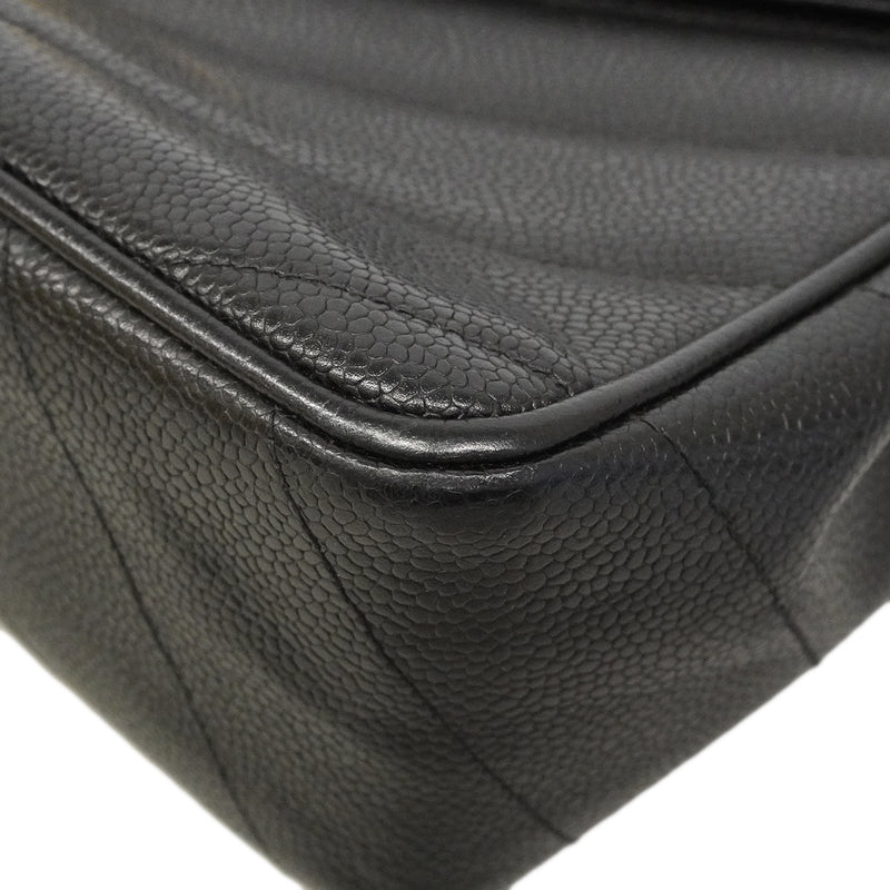 【6gd4419-e】シャネル ショルダーバッグ Vステッチ チェーンショルダー キャビアスキン ブラック ゴールド金具【中古】レディース