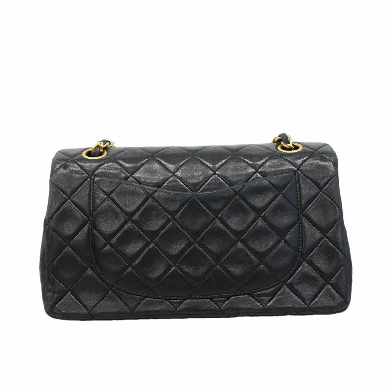 【6gd4430】シャネル ショルダーバッグ マトラッセ Wフラップ Wチェーン ラムスキン ブラック ゴールド金具【中古】レディース