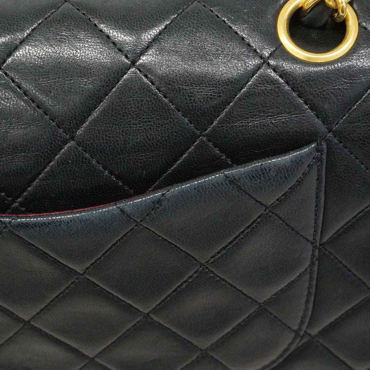 【6gd4430】シャネル ショルダーバッグ マトラッセ Wフラップ Wチェーン ラムスキン ブラック ゴールド金具【中古】レディース