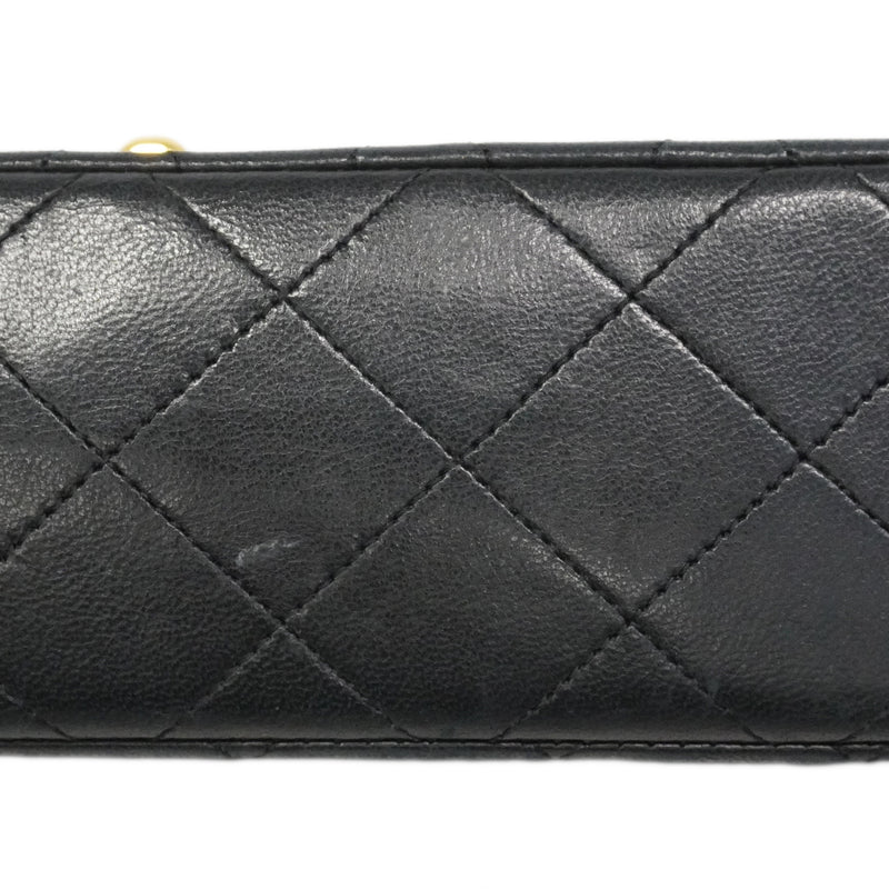 【6gd4430】シャネル ショルダーバッグ マトラッセ Wフラップ Wチェーン ラムスキン ブラック ゴールド金具【中古】レディース