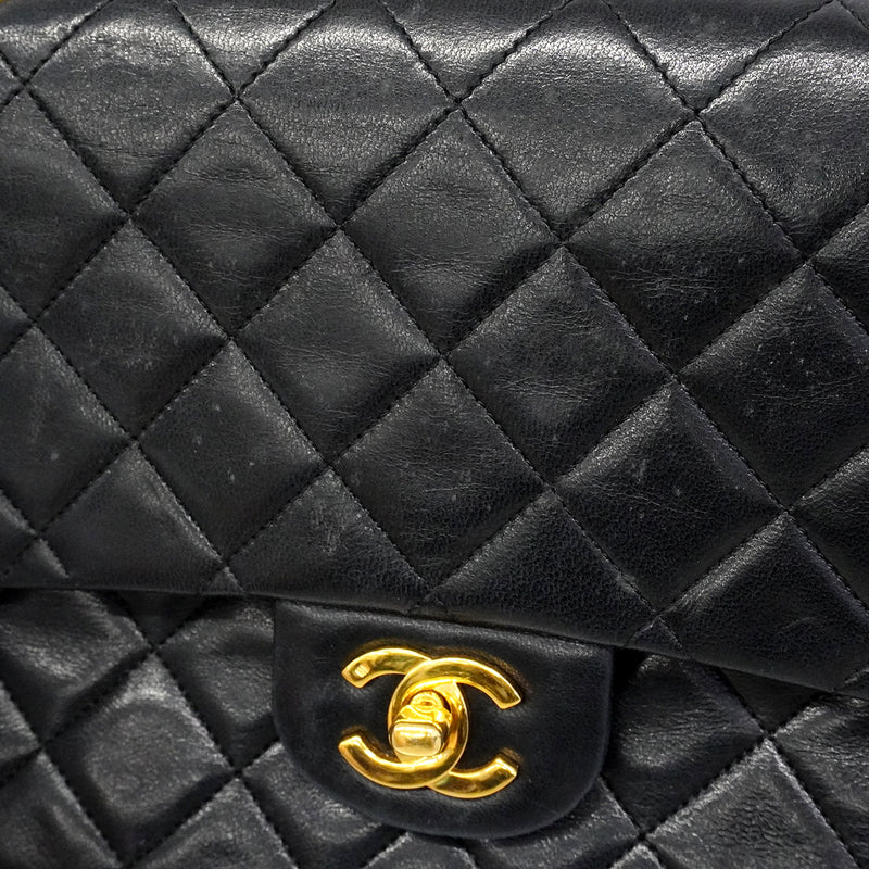 【6gd4431】シャネル ショルダーバッグ マトラッセ Wフラップ Wチェーン ラムスキン ブラック ゴールド金具【中古】レディース