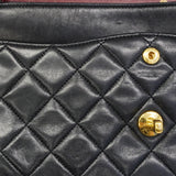 【6gd4431】シャネル ショルダーバッグ マトラッセ Wフラップ Wチェーン ラムスキン ブラック ゴールド金具【中古】レディース