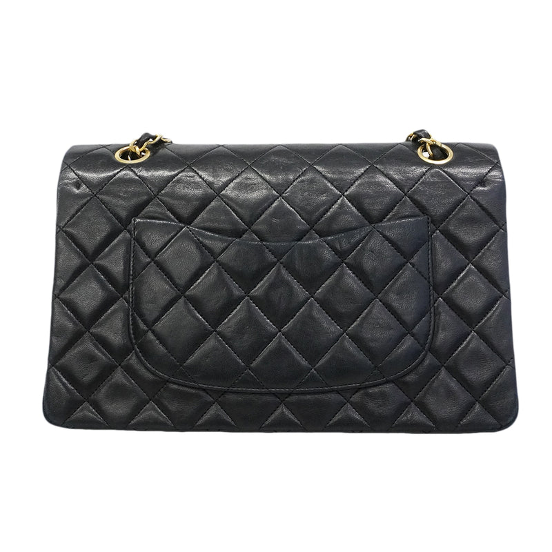 【6gd4431】シャネル ショルダーバッグ マトラッセ Wフラップ Wチェーン ラムスキン ブラック ゴールド金具【中古】レディース