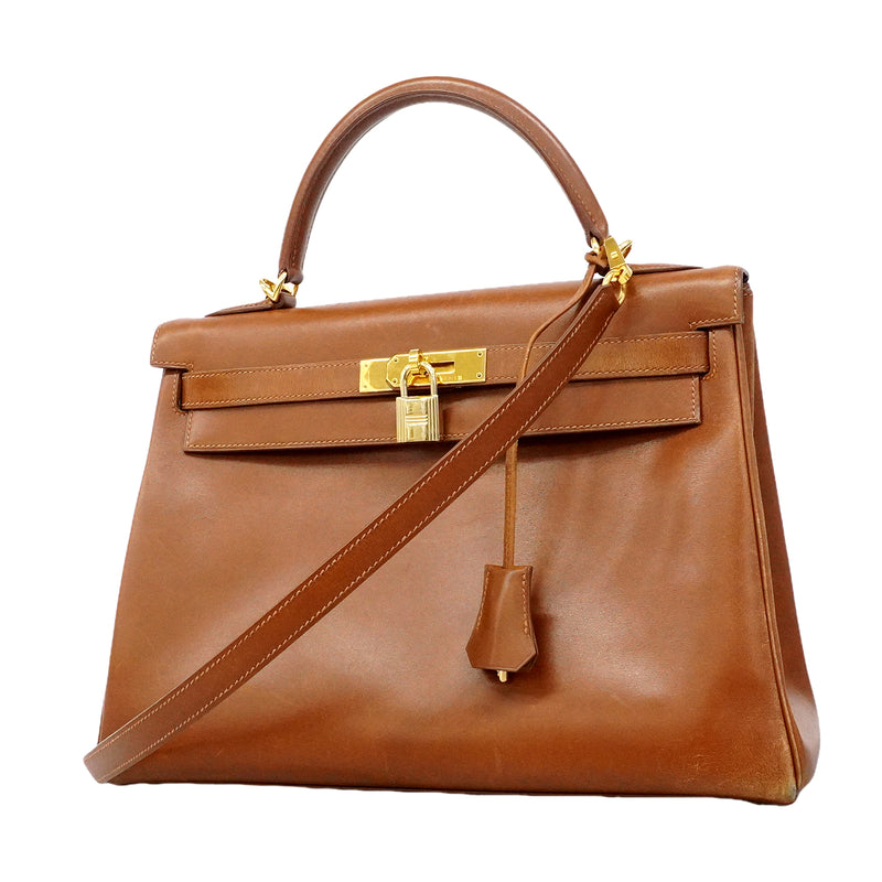 【6gd4434】エルメス ハンドバッグ ケリー32 ボックスカーフ フォーブ ゴールド金具 □F刻印【中古】レディース