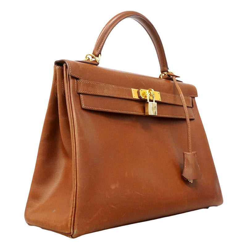 【6gd4434】エルメス ハンドバッグ ケリー32 ボックスカーフ フォーブ ゴールド金具 □F刻印【中古】レディース