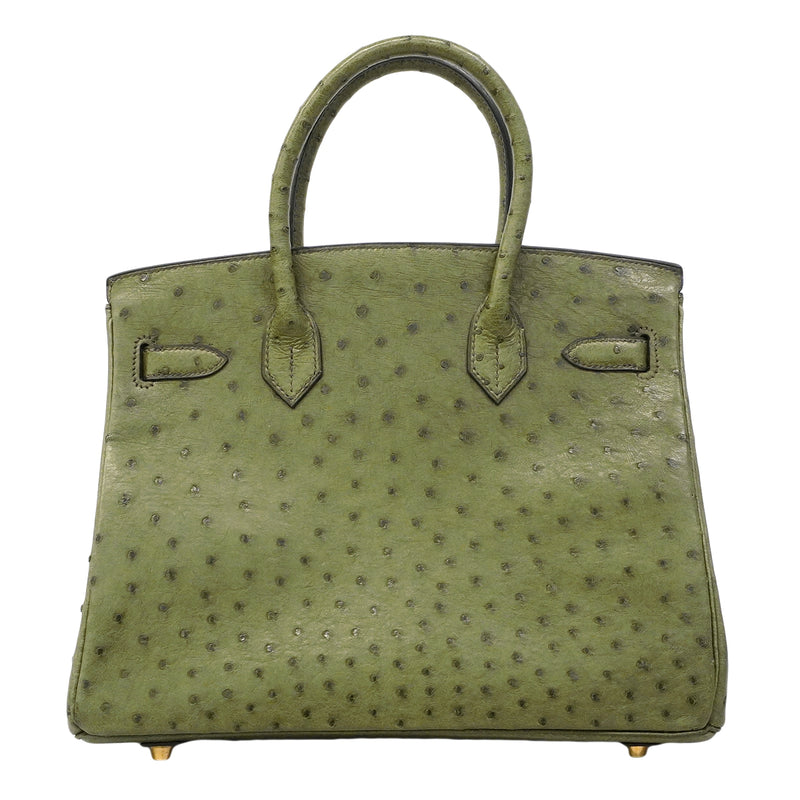 【6gd4447】エルメス ハンドバッグ バーキン30 オーストリッチ オリーブグリーン ゴールド金具 □D刻印【中古】レディース