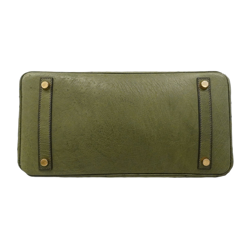【6gd4447】エルメス ハンドバッグ バーキン30 オーストリッチ オリーブグリーン ゴールド金具 □D刻印【中古】レディース