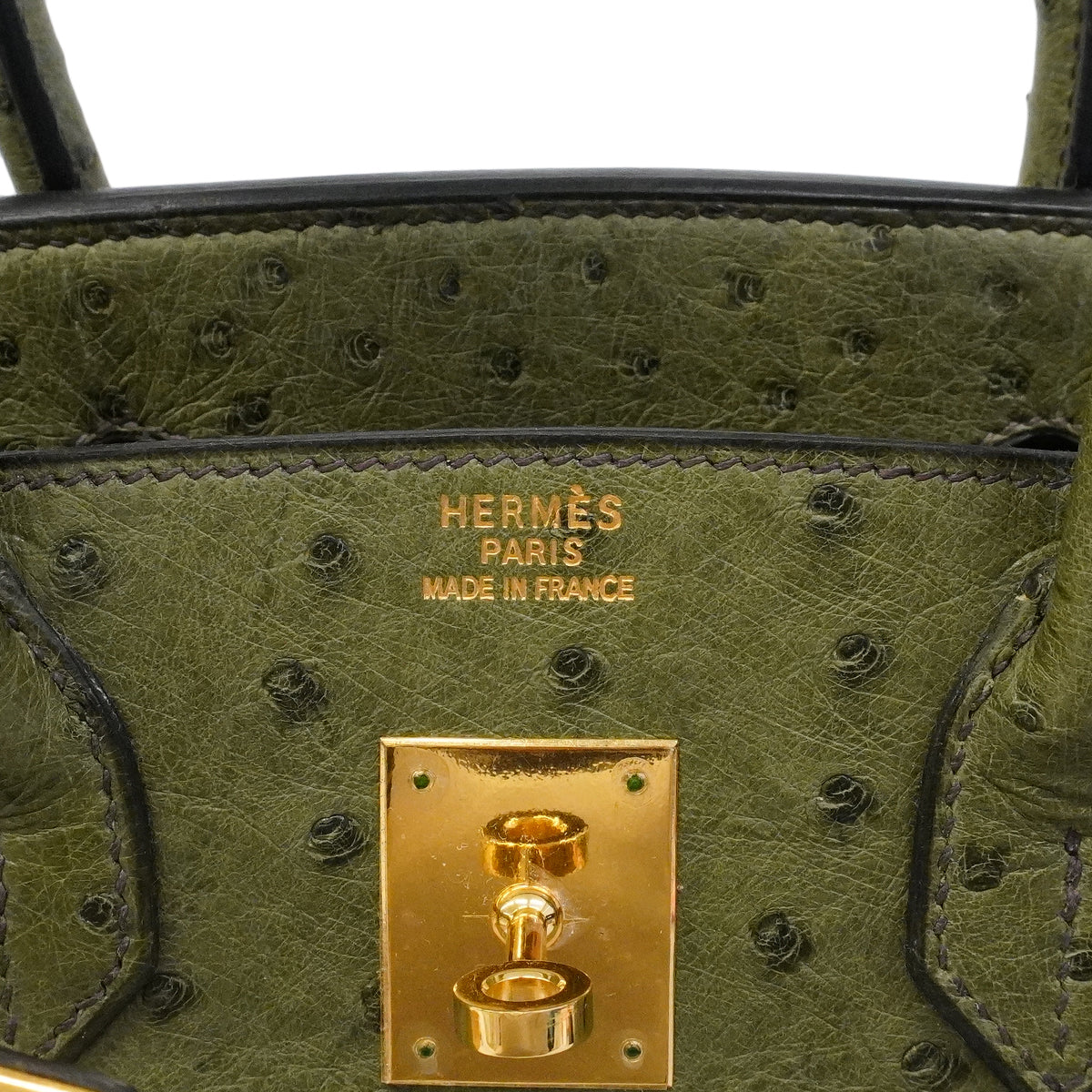 【6gd4447】エルメス ハンドバッグ バーキン30 オーストリッチ オリーブグリーン ゴールド金具 □D刻印【中古】レディース