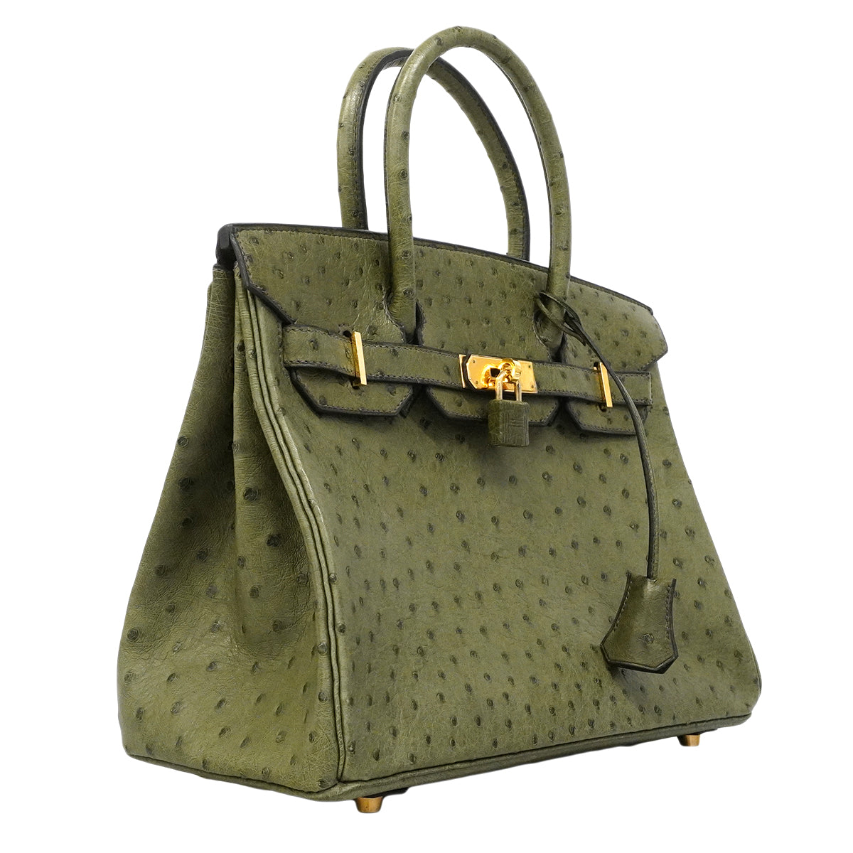 【6gd4447】エルメス ハンドバッグ バーキン30 オーストリッチ オリーブグリーン ゴールド金具 □D刻印【中古】レディース