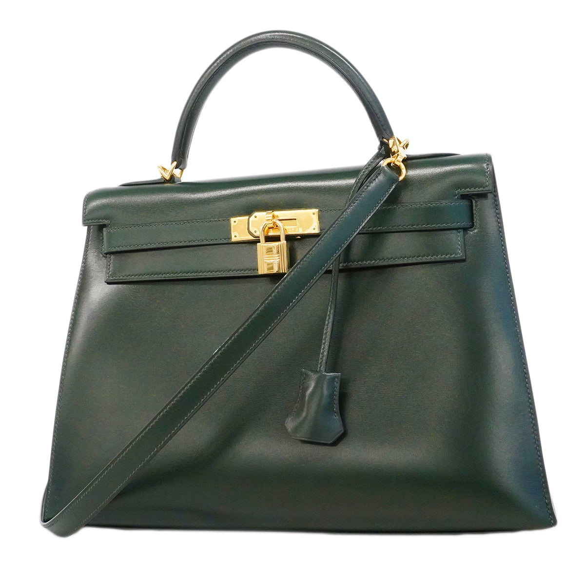 【6gd4449】エルメス ハンドバッグ ケリー32 ボックスカーフ ヴェール ゴールド金具 □D刻印 2wayバッグ【中古】レディース
