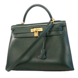 【6gd4449】エルメス ハンドバッグ ケリー32 ボックスカーフ ヴェール ゴールド金具 □D刻印 2wayバッグ【中古】レディース