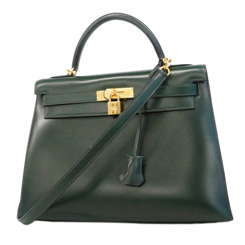 【6gd4449】エルメス ハンドバッグ ケリー32 ボックスカーフ ヴェール ゴールド金具 □D刻印 2wayバッグ【中古】レディース