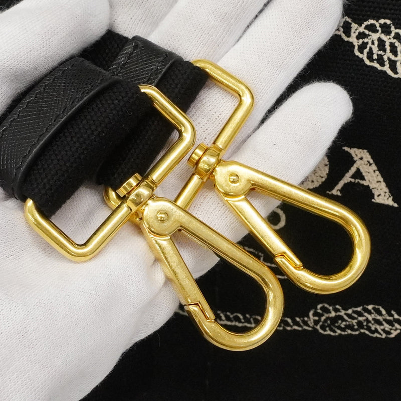 【6gd4459-k】プラダ トートバッグ カパナ キャンバス ブラック ゴールド金具 2wayバッグ【中古】レディース