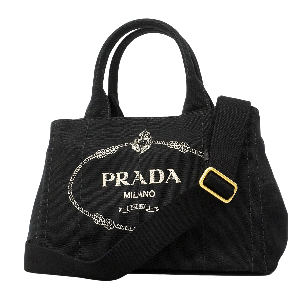 【6gd4459-k】プラダ トートバッグ カパナ キャンバス ブラック ゴールド金具 2wayバッグ【中古】レディース