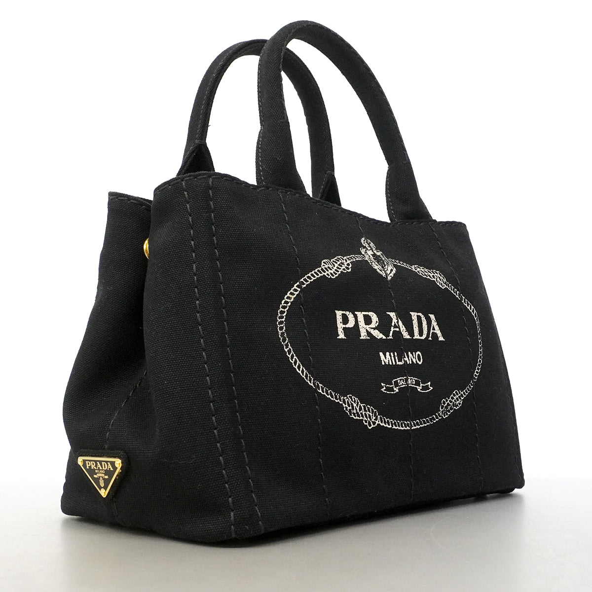 【6gd4459-k】プラダ トートバッグ カパナ キャンバス ブラック ゴールド金具 2wayバッグ【中古】レディース