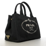 【6gd4459-k】プラダ トートバッグ カパナ キャンバス ブラック ゴールド金具 2wayバッグ【中古】レディース