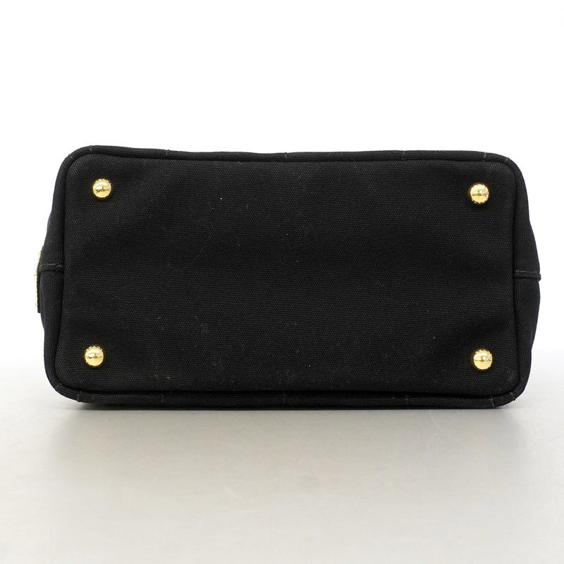 【6gd4459-k】プラダ トートバッグ カパナ キャンバス ブラック ゴールド金具 2wayバッグ【中古】レディース