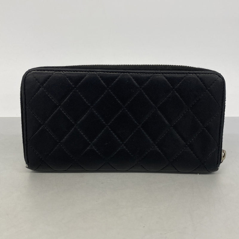 【6gd4467-k】シャネル 長財布 マトラッセ ラムスキン ブラック シルバー金具【中古】レディース
