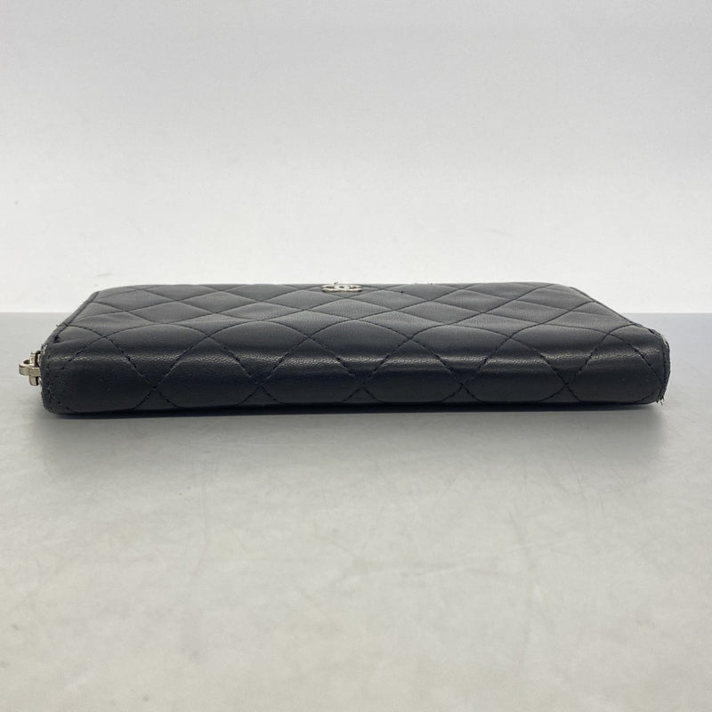 【6gd4467-k】シャネル 長財布 マトラッセ ラムスキン ブラック シルバー金具【中古】レディース