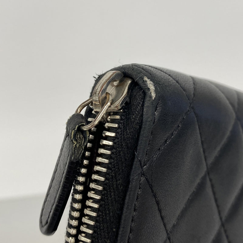 【6gd4467-k】シャネル 長財布 マトラッセ ラムスキン ブラック シルバー金具【中古】レディース