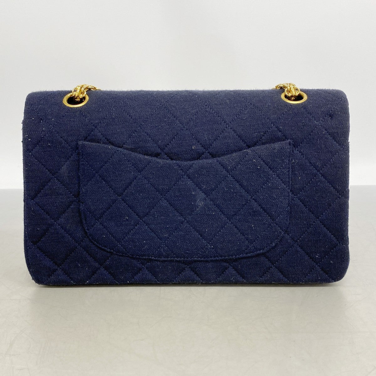 【6gd4488-k】シャネル ショルダーバッグ マトラッセ Wフラップ Wチェーン ジャージ ネイビー ゴールド金具【中古】レディース