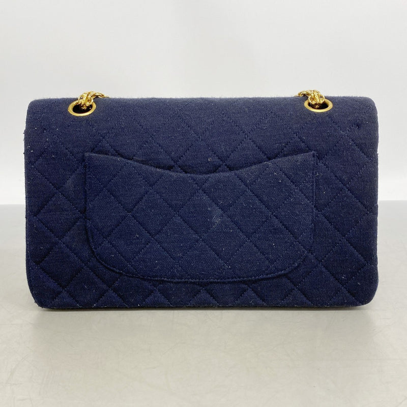 【6gd4488-k】シャネル ショルダーバッグ マトラッセ Wフラップ Wチェーン ジャージ ネイビー ゴールド金具【中古】レディース