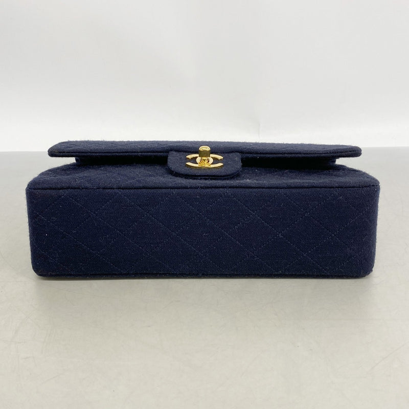 【6gd4488-k】シャネル ショルダーバッグ マトラッセ Wフラップ Wチェーン ジャージ ネイビー ゴールド金具【中古】レディース