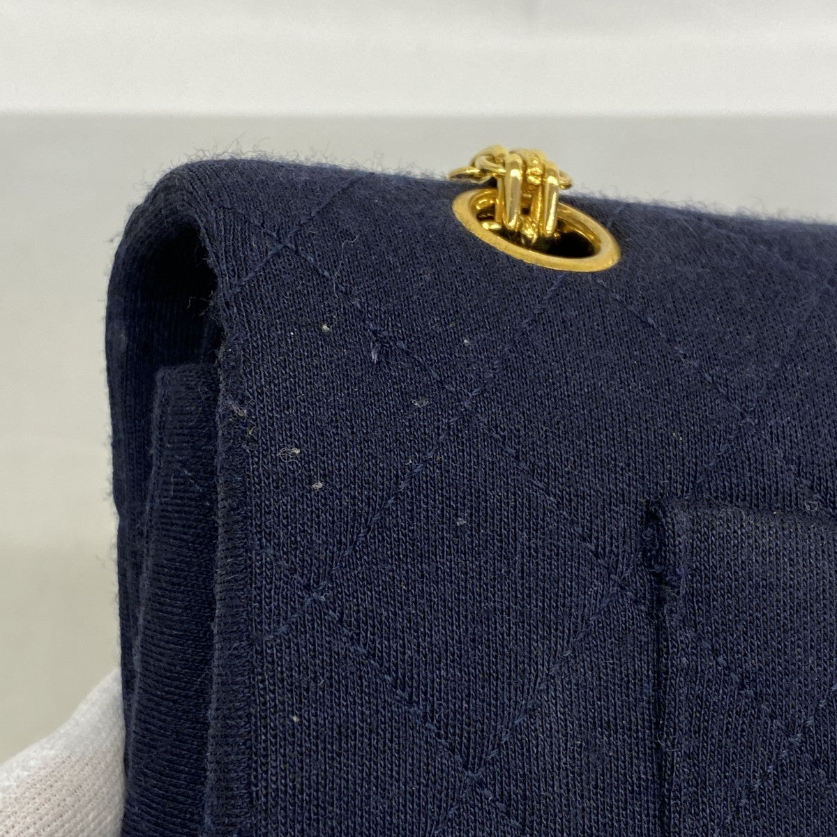 【6gd4488-k】シャネル ショルダーバッグ マトラッセ Wフラップ Wチェーン ジャージ ネイビー ゴールド金具【中古】レディース
