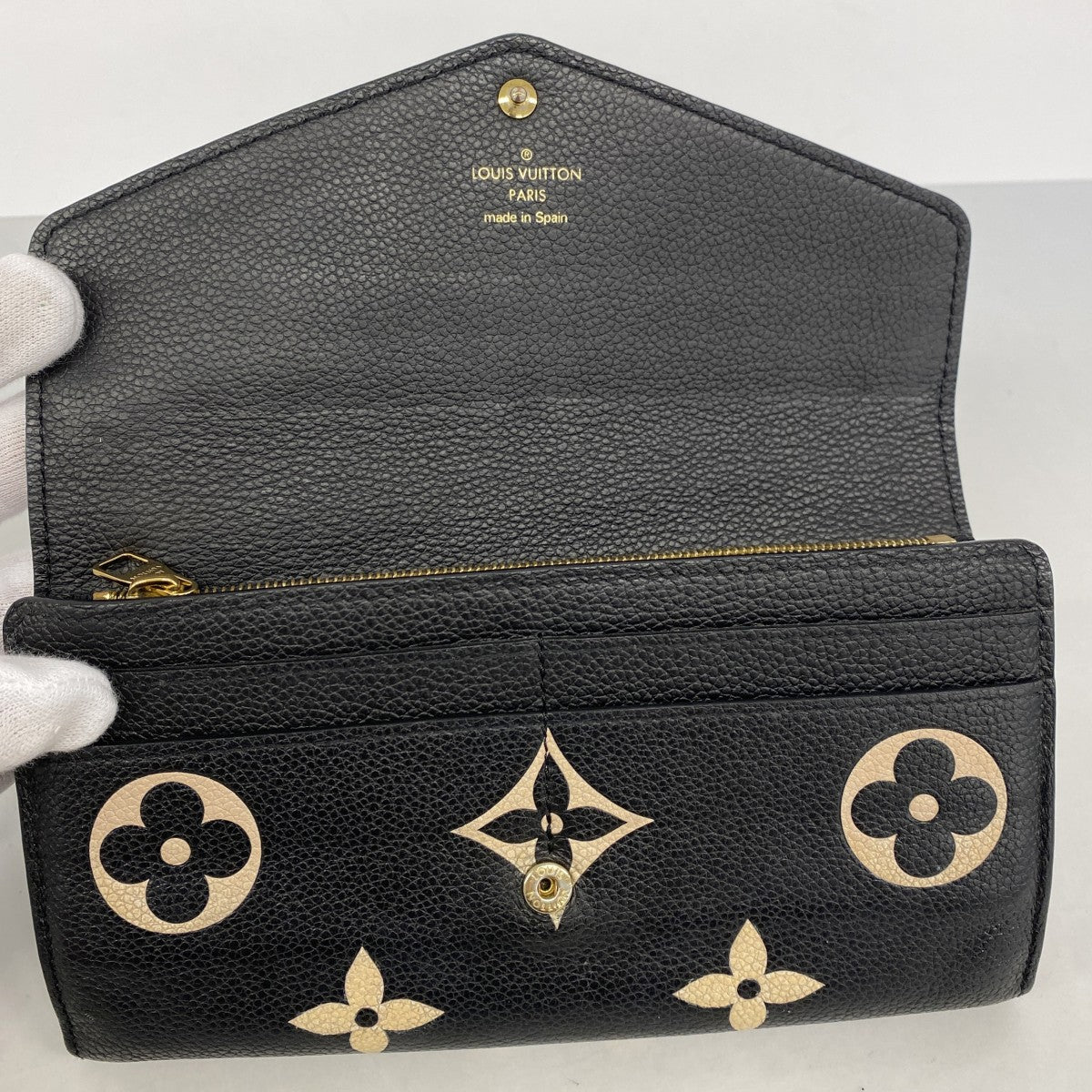 【6gd4505-k】ルイヴィトン 長財布 モノグラム・アンプラント バイカラー ポルトフォイユサラ M80496 ブラック ベージュ【中古】レディース
