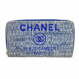 【6gd4506-k】シャネル 財布 ドーヴィル ツイード ブルー シルバー金具【中古】レディース