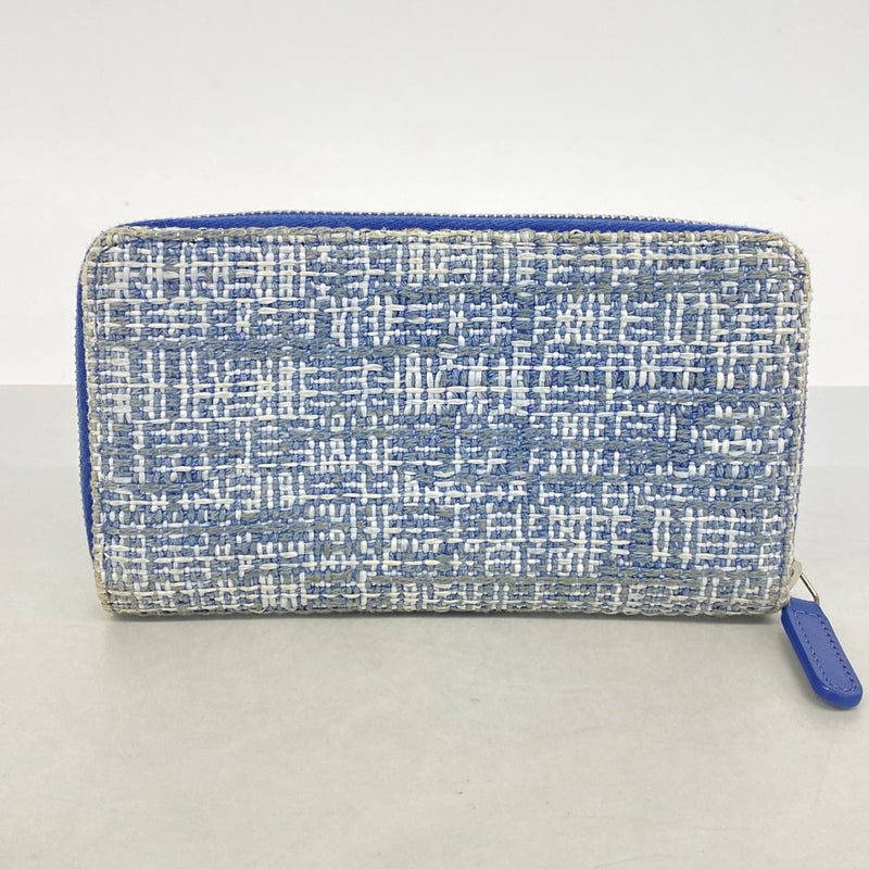 【6gd4506-k】シャネル 財布 ドーヴィル ツイード ブルー シルバー金具【中古】レディース