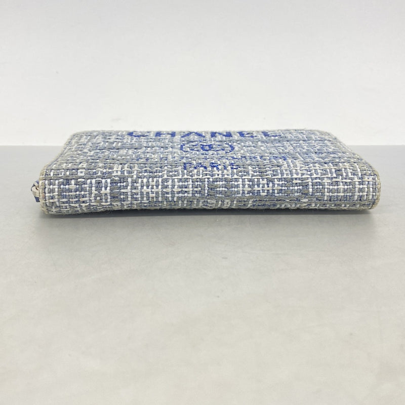 【6gd4506-k】シャネル 財布 ドーヴィル ツイード ブルー シルバー金具【中古】レディース