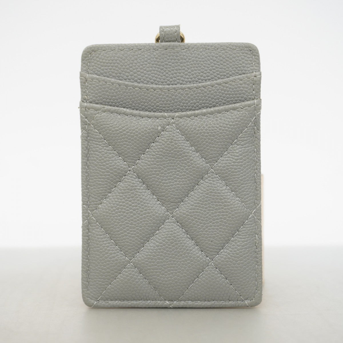 【6gd4522-k】シャネル カードケース マトラッセ キャビアスキン グレー シャンパンゴールド金具【中古】レディース