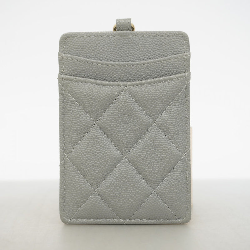 【6gd4522-k】シャネル カードケース マトラッセ キャビアスキン グレー シャンパンゴールド金具【中古】レディース