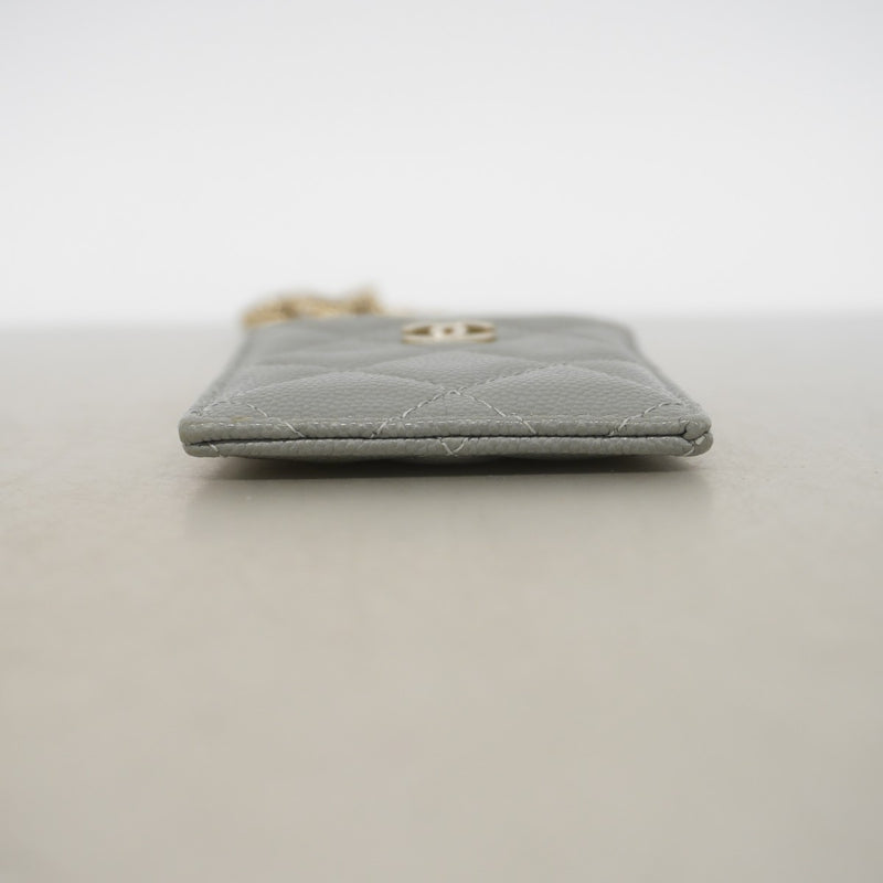 【6gd4522-k】シャネル カードケース マトラッセ キャビアスキン グレー シャンパンゴールド金具【中古】レディース