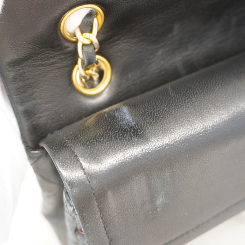 【6gd4525-k】シャネル ショルダーバッグ マトラッセ Wフラップ Wチェーン ラムスキン ブラック ゴールド金具【中古】レディース