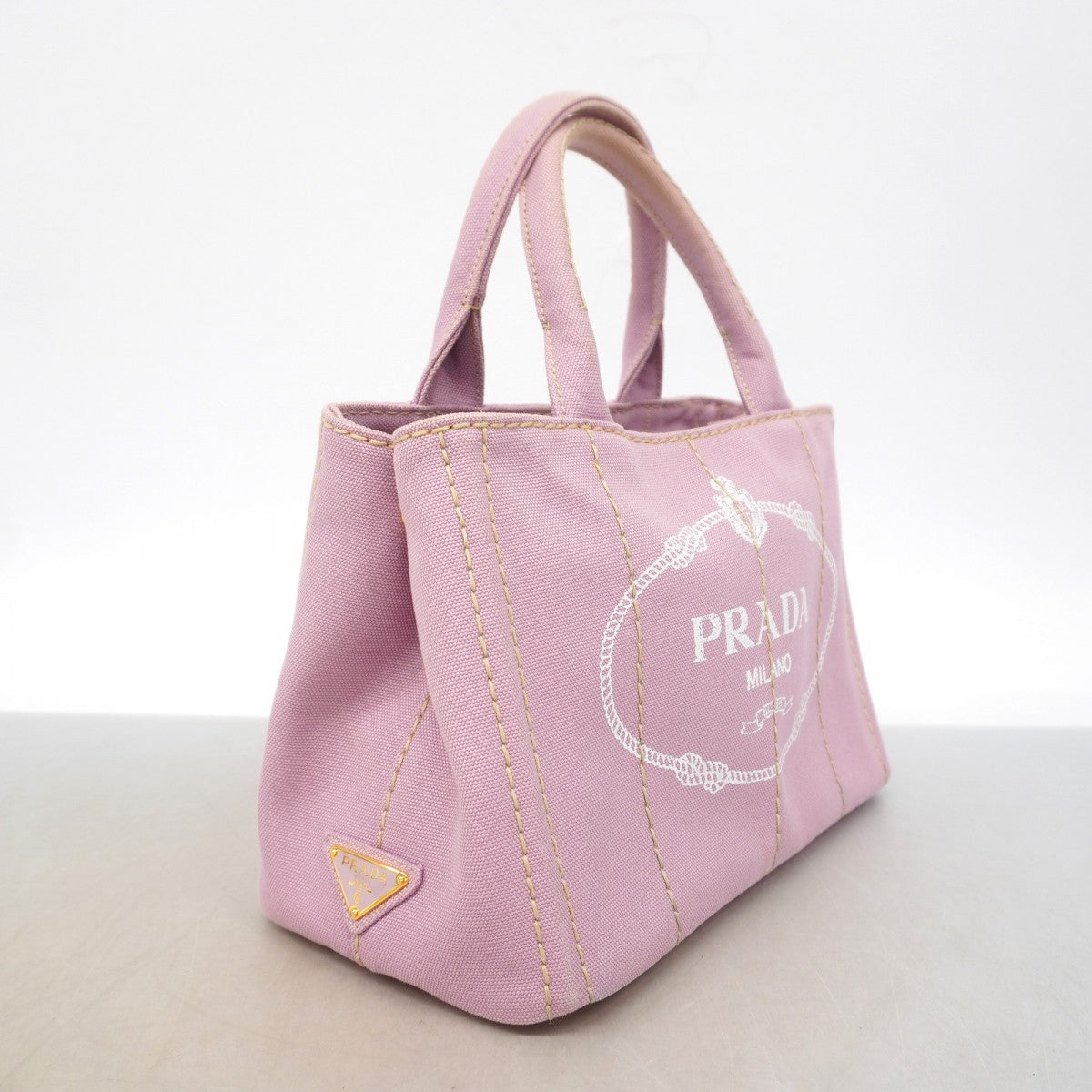 【6gd4531-k】プラダ トートバッグ カナパ キャンバス ピンク ゴールド金具 2wayバッグ【中古】レディース