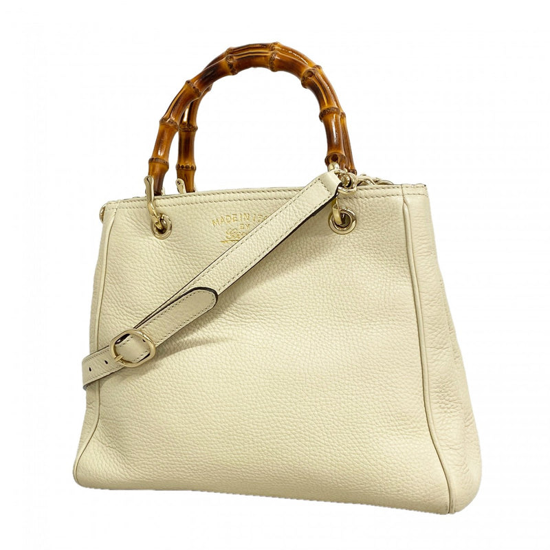 【6gd4538-k】グッチ ハンドバッグ バンブー 336032 レザー アイボリー シャンパンゴールド金具 2wayバッグ【中古】レディース