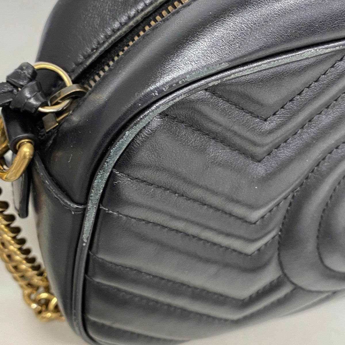 【6gd4539-k】グッチ ショルダーバッグ GGマーモント 447632 レザー ブラック ゴールド金具【中古】レディース