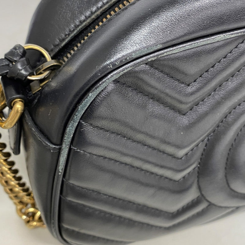 【6gd4539-k】グッチ ショルダーバッグ GGマーモント 447632 レザー ブラック ゴールド金具【中古】レディース