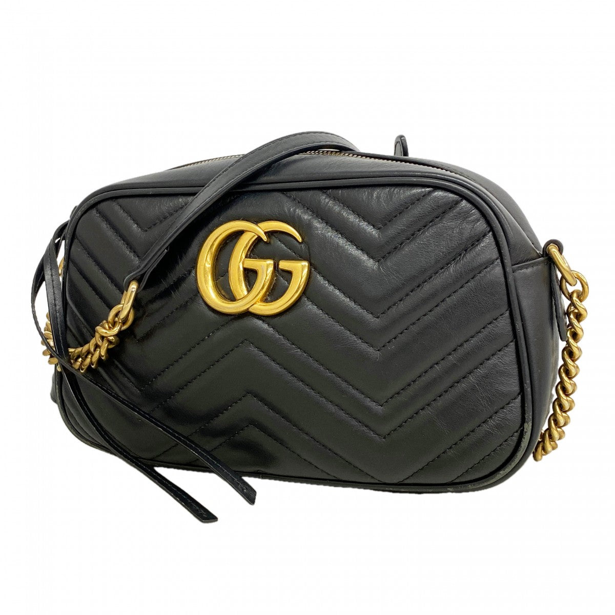 【6gd4539-k】グッチ ショルダーバッグ GGマーモント 447632 レザー ブラック ゴールド金具【中古】レディース
