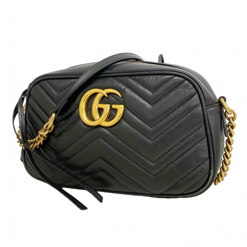 【6gd4539-k】グッチ ショルダーバッグ GGマーモント 447632 レザー ブラック ゴールド金具【中古】レディース