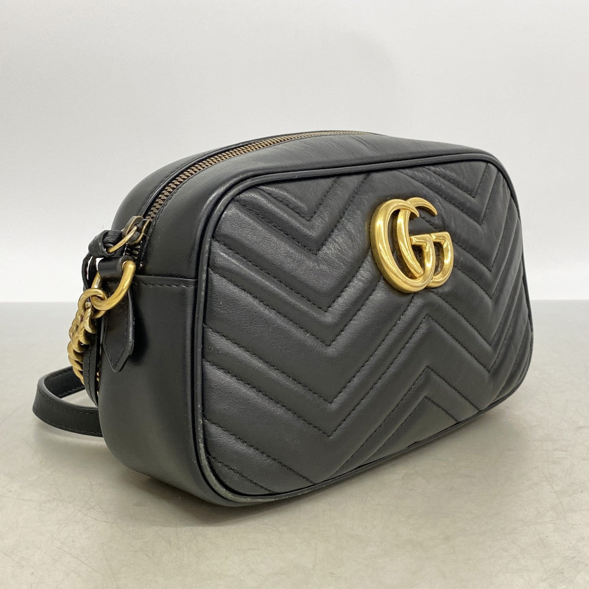 【6gd4539-k】グッチ ショルダーバッグ GGマーモント 447632 レザー ブラック ゴールド金具【中古】レディース