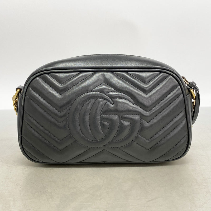 【6gd4539-k】グッチ ショルダーバッグ GGマーモント 447632 レザー ブラック ゴールド金具【中古】レディース