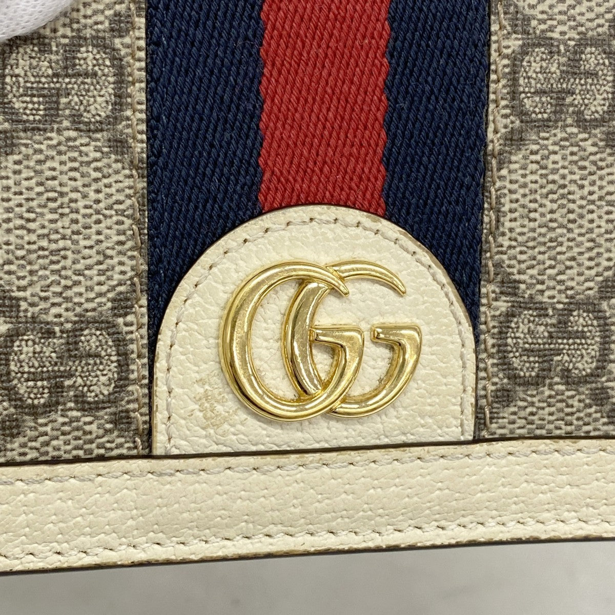 【6gd4543-k】グッチ 財布 オフィディア 523155 PVC ホワイト ゴールド金具【中古】レディース