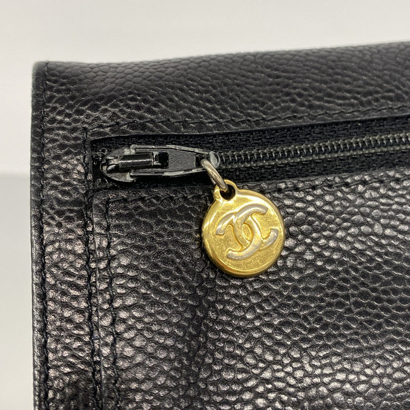 【6gd4554-k】シャネル 財布 キャビアスキン ブラック ゴールド金具【中古】レディース