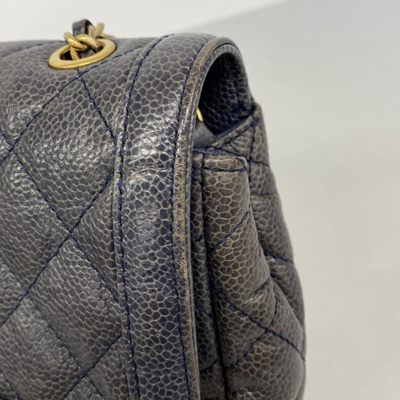 【6gd4555-k】シャネル ショルダーバッグ マトラッセ チェーンショルダー キャビアスキン ブルー ゴールド金具【中古】レディース