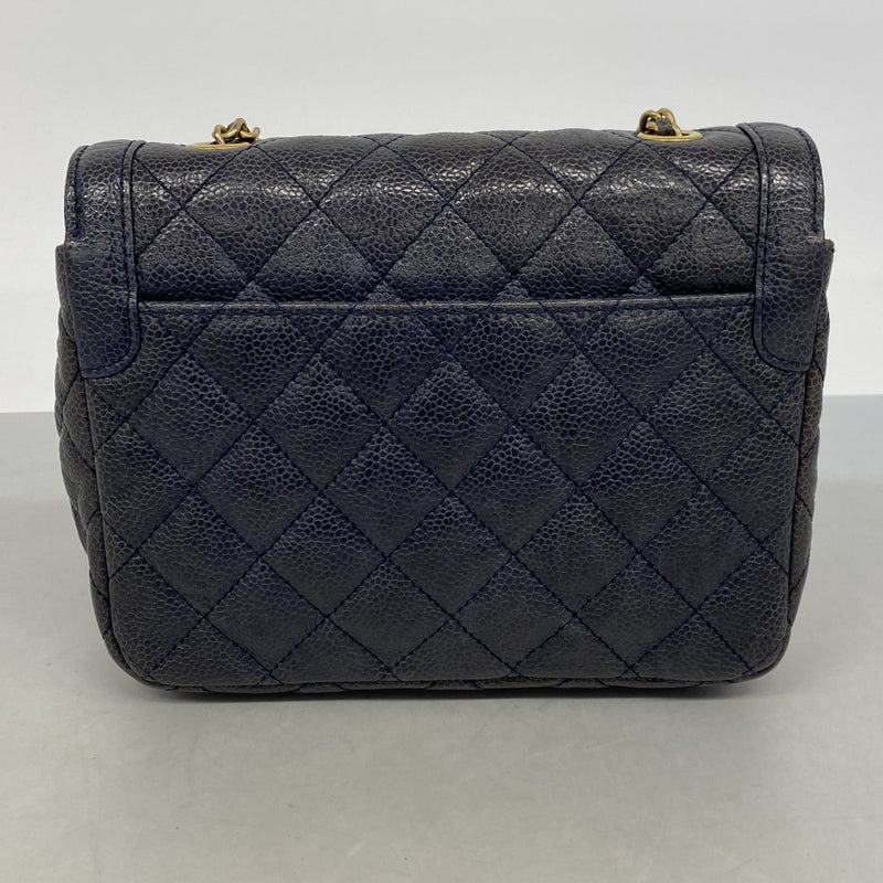 【6gd4555-k】シャネル ショルダーバッグ マトラッセ チェーンショルダー キャビアスキン ブルー ゴールド金具【中古】レディース